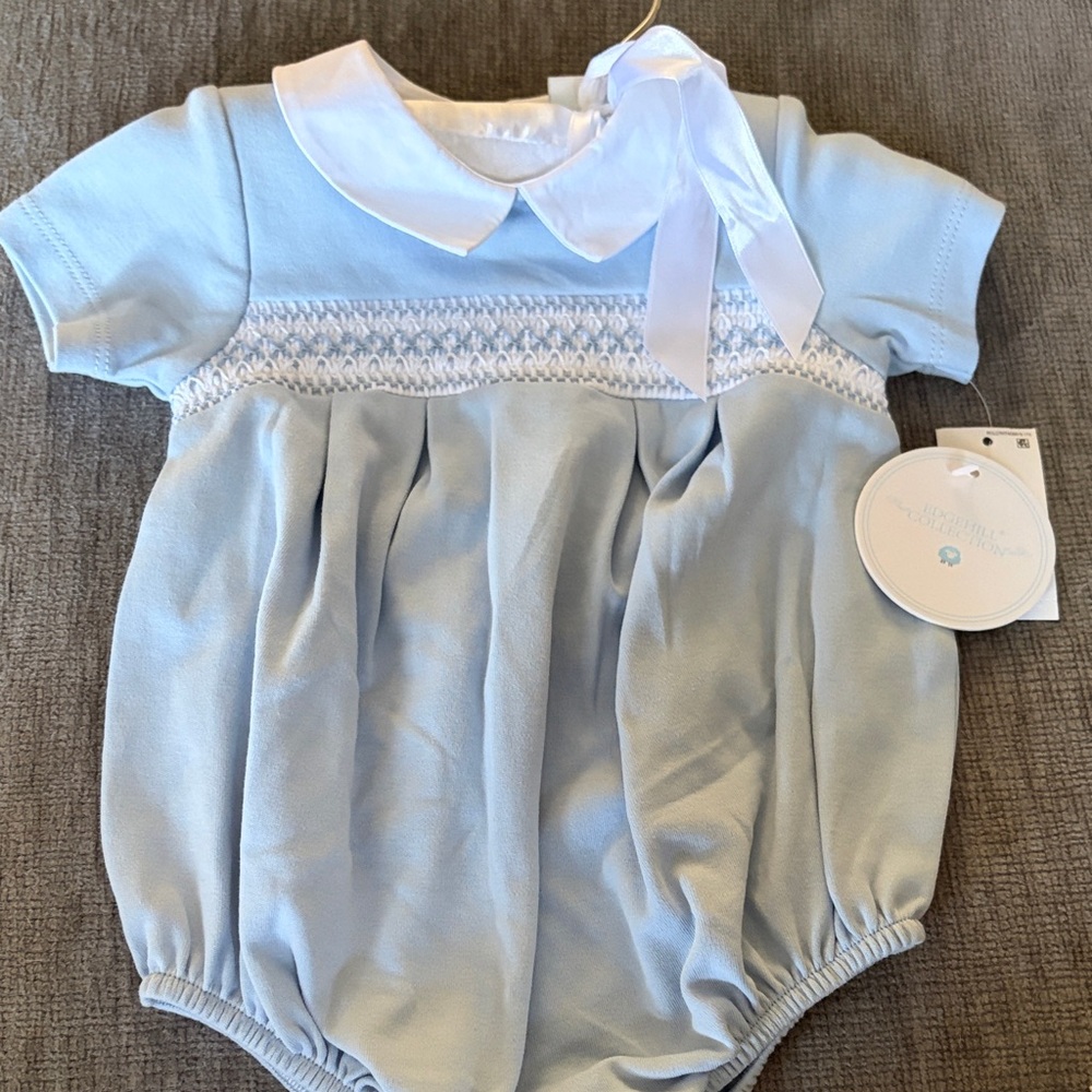 Edgehill Collection Baby Romper in Light Blue and White